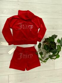 Kids Diamante Studded Print Velour Hooded Short Set