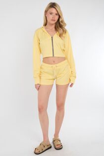 Yellow Corset Fit Hooded Short Set