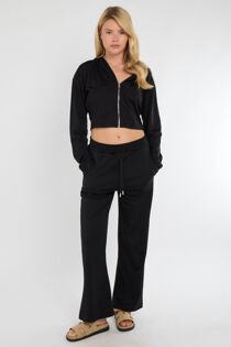 Black Corset Fit Hoodie With Straight Leg Trouser
