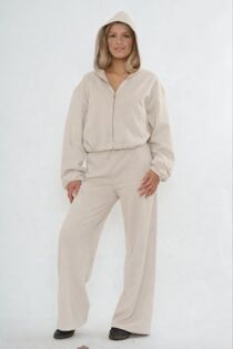 Oatmeal Bubble Hem Zip Up Hoodie With Relaxed Trouser