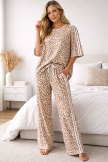 Oversized Short Sleeve Leopard Print Top and Trouser Co-Ord Set