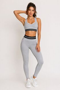 Grey Striped Band Gym Crop Top And Legging Set