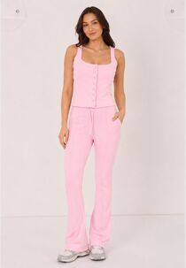 Pink Interlock Molly Button Tank Top With Flare Trouser