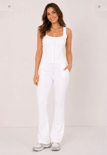 White Interlock Molly Button Tank Top With Flare Trouser