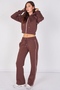 Hooded Cropped Zip-Up & Side-Stripe Jogger Tracksuit Set