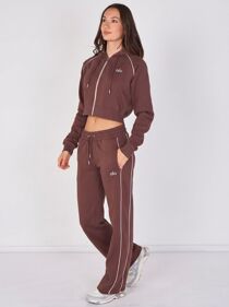 Chocolate Printed Hooded Cropped Zip-Up & Side-Stripe Jogger Tracksuit Set
