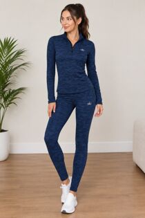 Navy Long Sleeve Slim Fit Camo Top & Legging Gym set