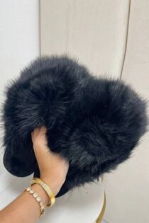 Black Faux Fur Lined Slip-on Slippers