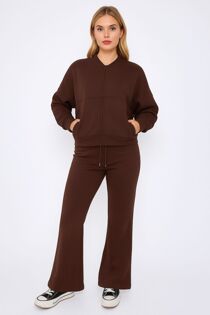 Chocolate Bomber Sweatshirt With Flared Trouser