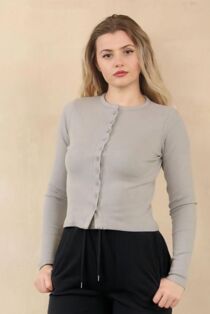 Dove Grey Ribbed Molly Button Through Top
