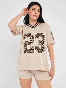 Oatmeal Leopard Base Print Varsity T-Shirt