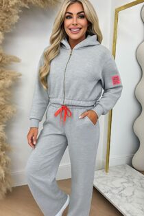 Graphic Badge Baggy Cropped Hoodie With Contrast Trouser