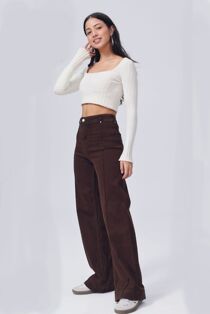 Brown High Waist Seam Wide Leg Jeans