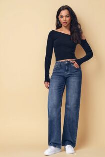 Blue Low Waist Casual Relaxed Fit Wide Leg Jeans
