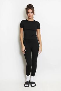 Black  Active Short Sleeve Top And Legging Co-Ord Set