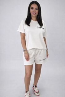 White Printed T-Shirt  And Shorts Co-Ord Set