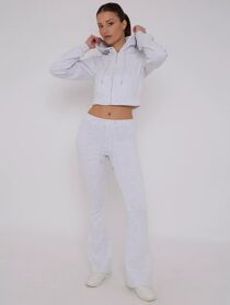 Bleach Grey Cropped Zipped Hoodie With Bell Bottom Trouser