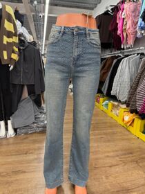 Blue Rhinestone Studded Bootcut Jeans