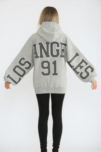 Bleach Grey Oversized Drop Shoulder Los Angeles 91 Zipped Hoodie