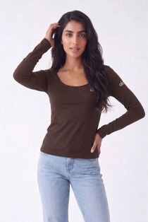 Chocolate Printed Long Sleeve Scoop Neck Fitted Top
