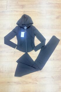 Black Active Zipped Jacket With Flare Trouser
