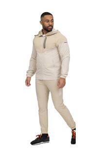 Oatmeal Softshell Hooded Windbreaker Jacket With Jogger