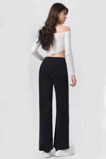 Black Casual Loose High Waisted Super Stretch Wide Leg Jeans