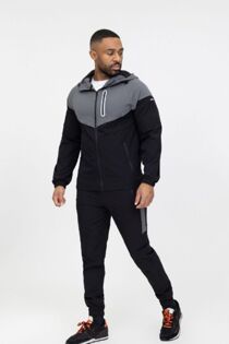 Black With Grey Softshell Hooded Windbreaker Jacket With Jogger
