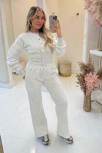 Bleach Grey Snap Buttons Corset Fit Sweatshirt With Wide Leg Trouser