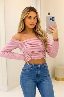 Job Lot Bardot Ruched Crop Top