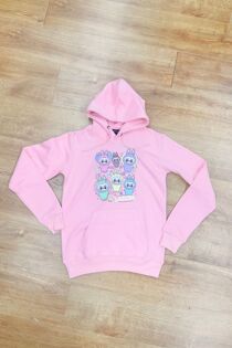 Pink Oversized Printed Pullover Fleece Hoodie