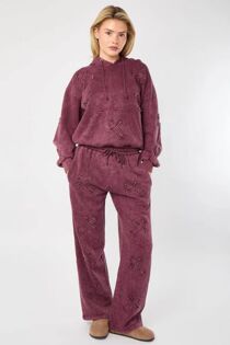 Wine Acid Wash Cross Patch Hooded Tracksuit