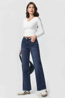 Blue High Waisted Lurex Super Stretch Wide Leg Jean