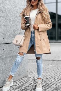 Beige Leopard Patch Reversible Windbreaker Jacket