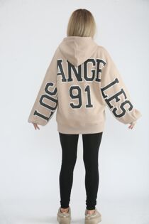 Beige Oversized Drop Shoulder Los Angeles 91 Hoodie