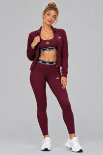 Wine Contrast Printed Banded Waist Three Piece Gym Set