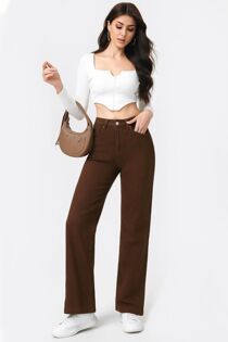 Brown Casual Straight Fit High Waisted Jeans