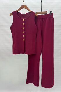 Wine Rib Knit Waistcoat And Trouser Co-Ord Set