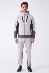 Grey with Slate Grey Color Block Windbreaker Hooded Jacket & Jogger