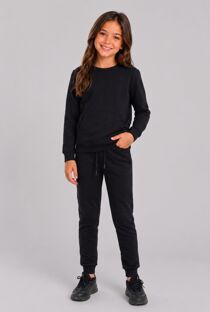 Black Kids Round Neck Sweatshirt With Bottom Tracksuits