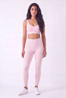 Pink Striped Band Gym Crop Top And Legging Set