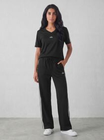 Black T-shirt Lounge Printed Co-ord Set with Wide-Leg Trousers