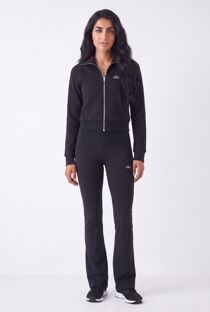 Black Zipped Collar Printed Top With Flare Leg Trouser