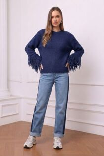 Fringe Sleeve Chunky Knitted Jumper