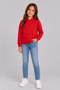 Red Kids Casual Fleece Pullover Hoodie