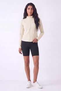 Beige High Neck Printed Lightweight Athletic Jacket