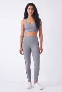 Grey Sculpting Contrast Piping Crop Top And High Waisted Legging Set