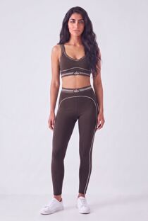 Brown Striped Printed Band Gym Crop Top And Legging Set