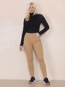 Stone High Waist Knee Ripped Skinny Jeans
