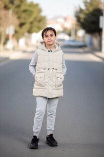 Girls Beige Pocket Front Puffer Gilet